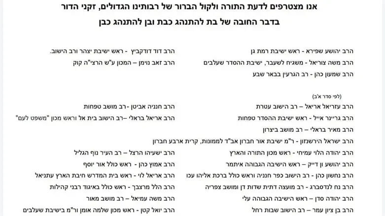 חלק ממכתב הרבנים
