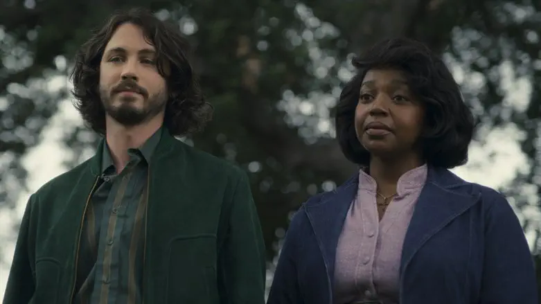 Logan Lerman and Jerrika Hinton in the second season of Amazon's "Hunters."