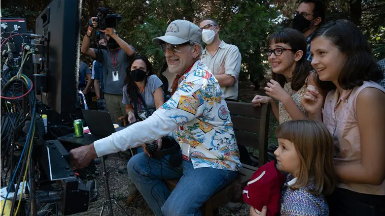 Steven Spielberg on the set of "The Fabelmans."