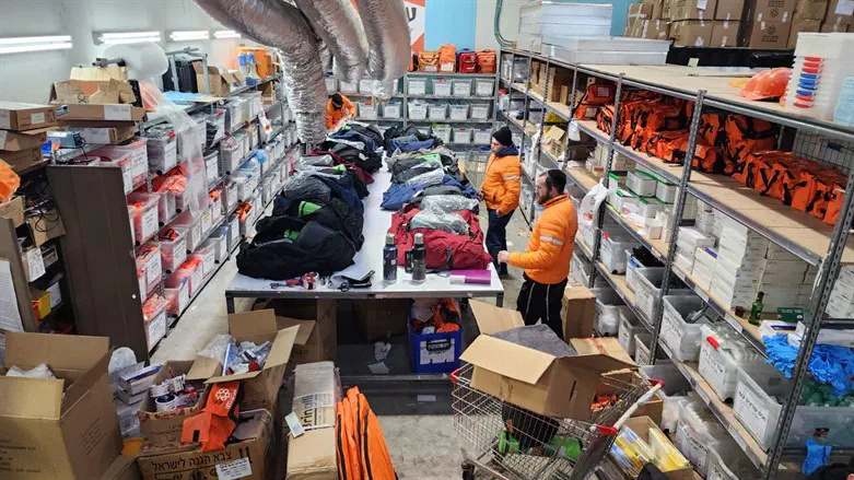 United Hatzalah logistics team members preparing the cargo