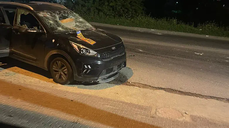 The Baron family car after it was pelted with rocks