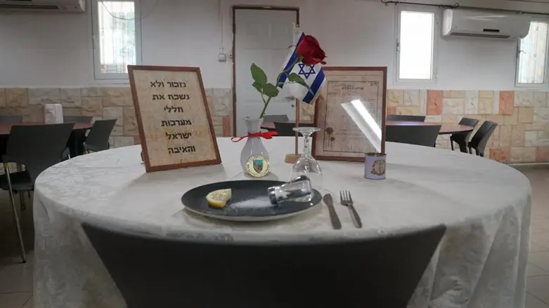 "שולחן לנופל" שהוצב בחדר האוכל בחדר במטבח במפקדת אוגדה 91