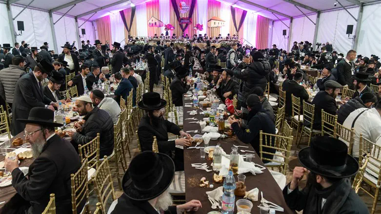 Orthodox Jews gather for a meal in Bodrogkeresztur, Hungary, during annual pilgrimage