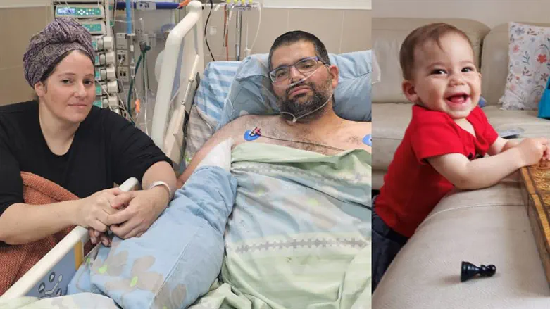 אליה ואילה דומנוביץ' בבית החולים. מימין: התינוק מעיין ז"ל