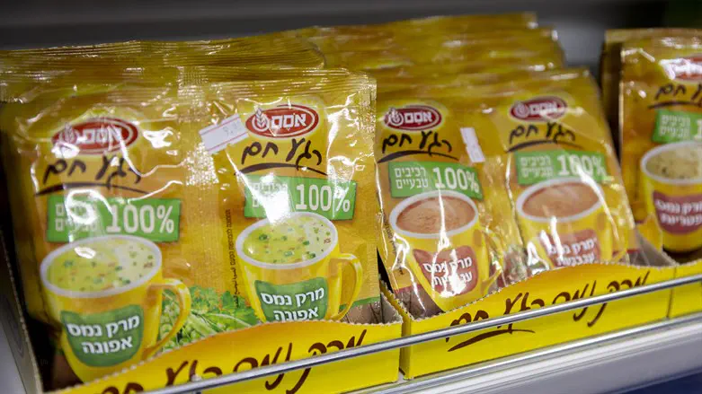 Products from Osem on a shelf in a grocery store in Jerusale