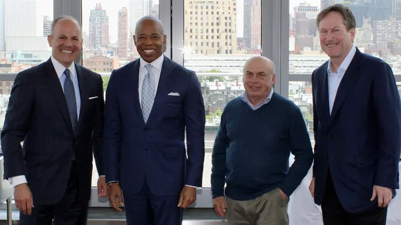 L to R Elan Carr, Eric Adams, Natan Sharansky, Adam Beren