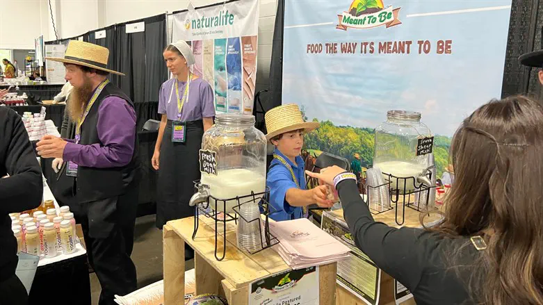 Children working the Meant to Be stall serve chocolate and strawberry ice cream.