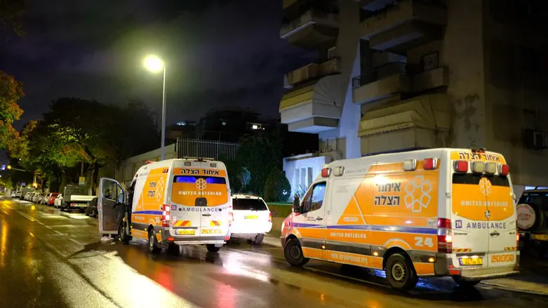 United Hatzalah ambulance teams responding to a medical emergency at night