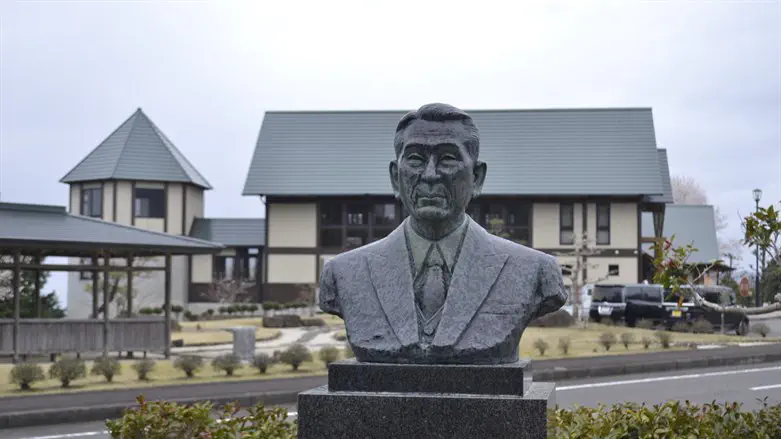 A bust of Chiune Sugihara is seen near the Sugihara Chiune Memorial Hall in Yaotsu, Japan.