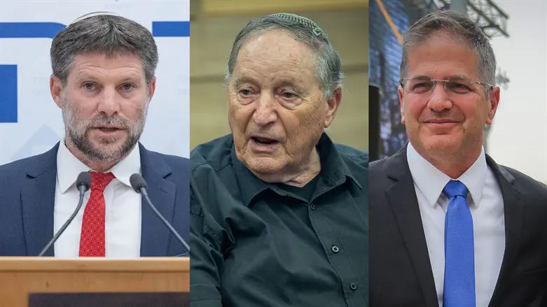 Left to right: Finance Minister Bezalel Smotrich, Teachers Union chairman Ran Erez, and Ed