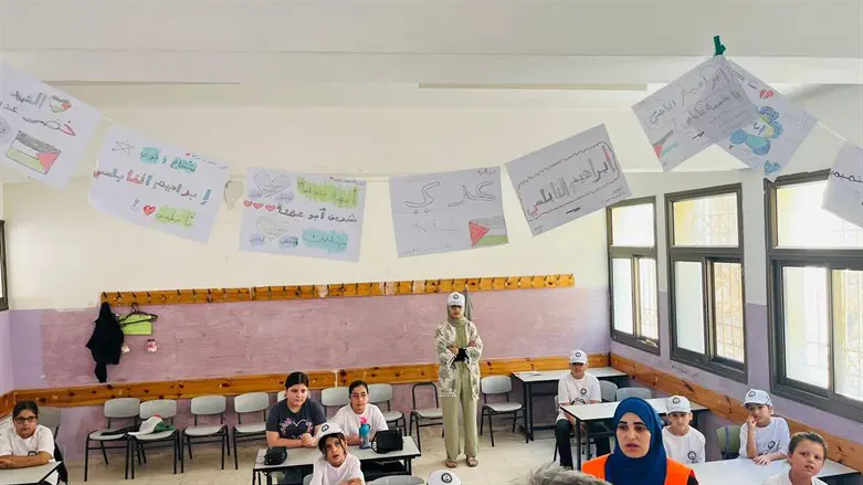 ציורי הלל למחבלים בכיתת לימוד פלשתינית