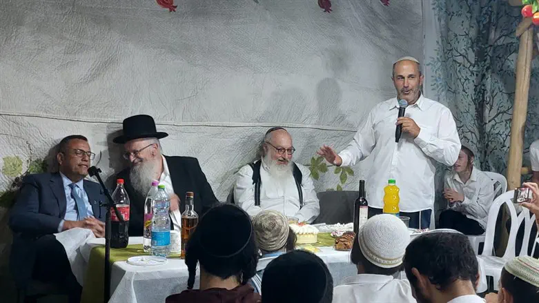 Jonathan Pollard and Rabbi Shmuel Eliyahu attend the event in Jerusalem