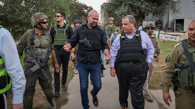 Chris Christie and Amir Ohana in Kfar Aza