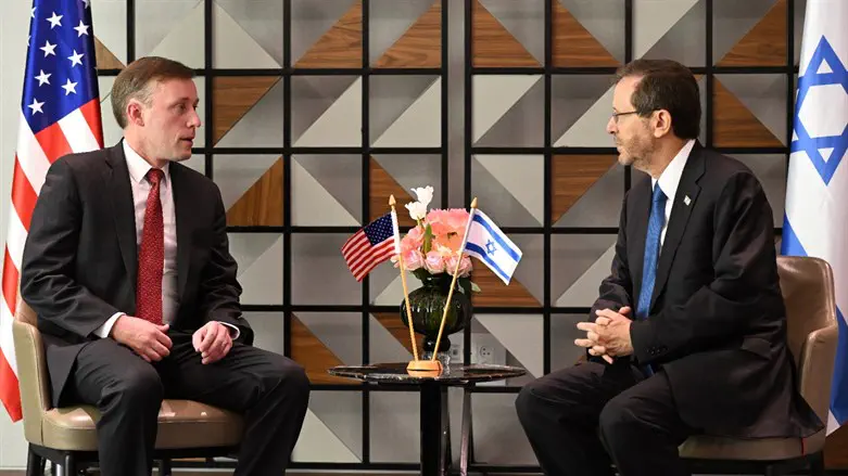 President Isaac Herzog meets with US National Security Advisor Jake Sullivan in Tel Aviv