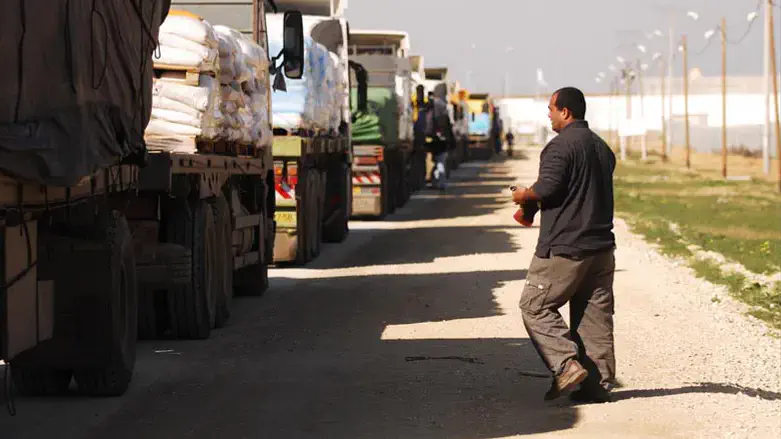 Trucks crossing into Gaza.