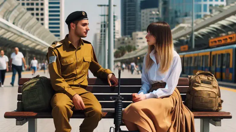 חייל וצעירה בדייט בתל אביב