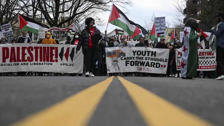 Demonstrators gather outside the Israeli Embassy in D.C. to demand a ceasefire in Gaza