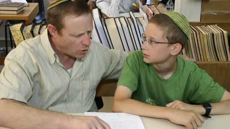 Illustration. Father and son study