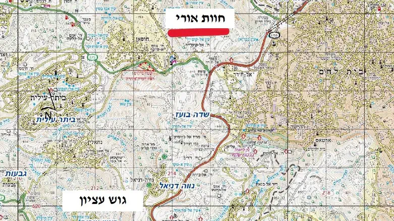 מפת יישובי גוש עציון המתחברים לירושלים