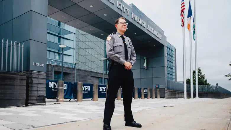 NYPD recruit Allan Pearlman outside the police academy.