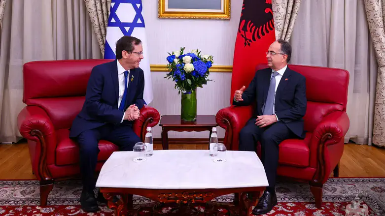 Albanian President Bajram Begaj meets Israeli President Isaac Herzog in Tirana, Albania.