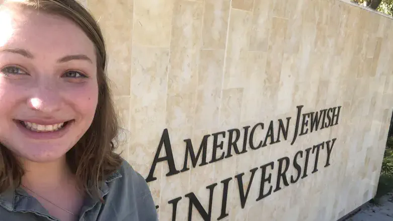 Shayna Dollinger, photographed on campus before the relocation of AJU and Ziegler.