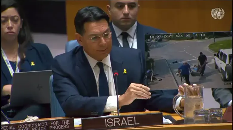 Danon with picture of abduction of Israeli