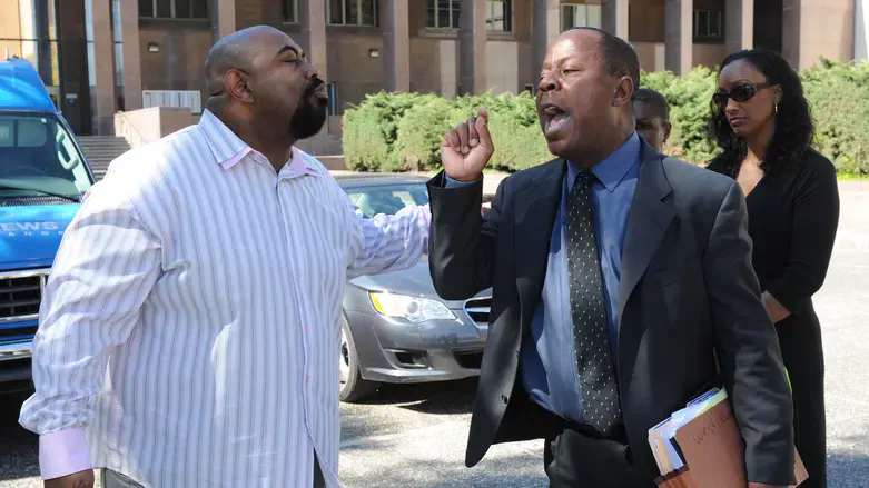 Attorney Leo Terrell (right) walking into a Los Angeles County courtroom in 2010, in LA.