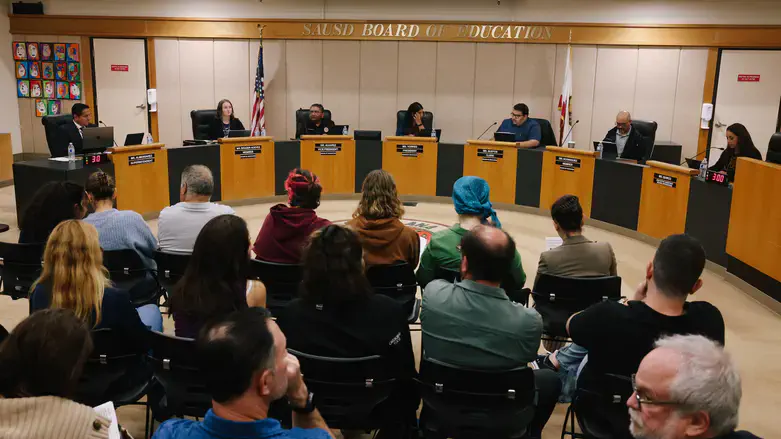 A board meeting at the Santa Ana Unified School District, June2023