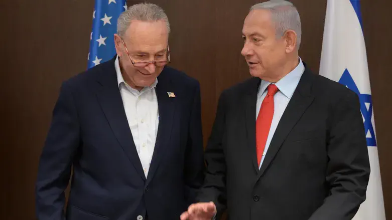 Senate Majority Leader Chuck Schumer meets Prime Minister Benjamin Netanyahu, Feb. 2021.