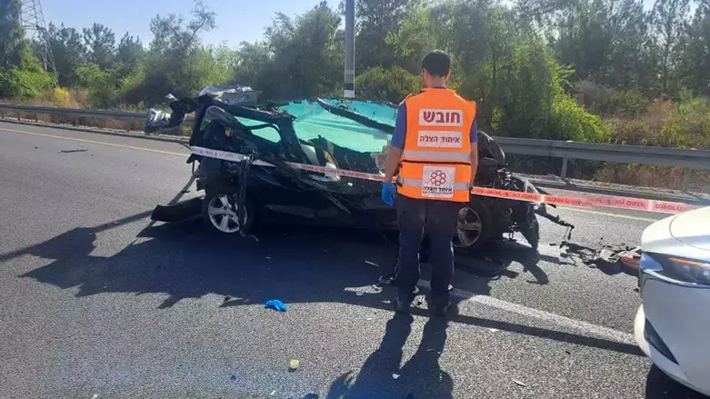 זירת התאונה בכביש 1 ליד מחלף דניאל