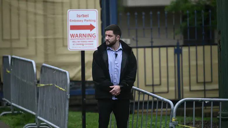 Security officers surround the Israeli Embassy in Washington, DC, on May 22, 2025,