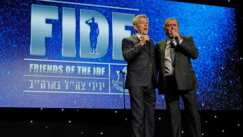 David Foster (L) and Haim Saban onstage at FIDF gala in Beverly Hills, Calif., 2018.
