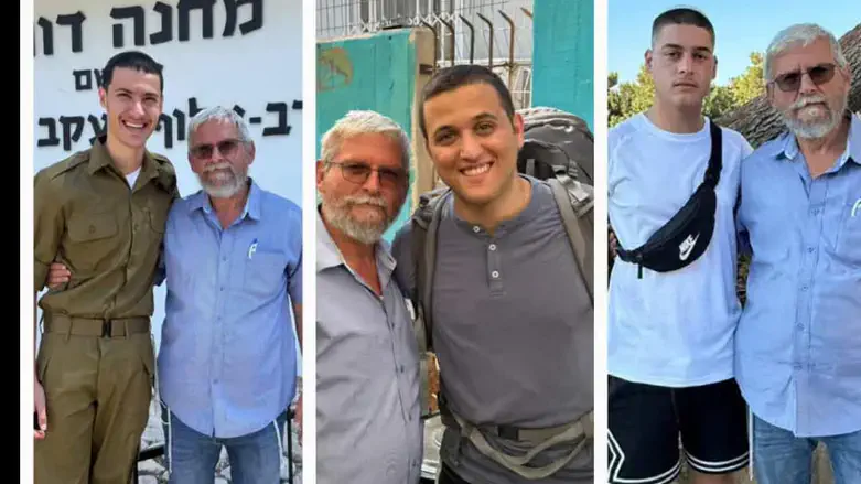 דודו דרוק עם שלושת נכדיו שהתגייסו