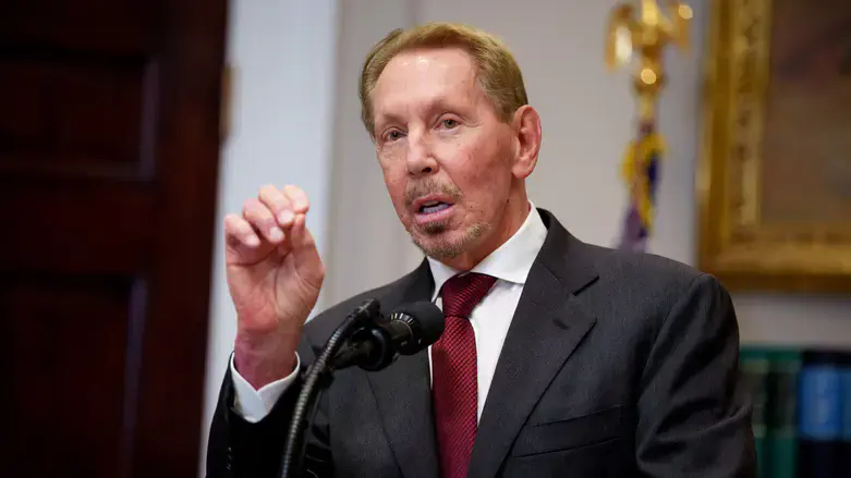 Oracle co-founder Larry Ellison speaks during a news conference, January 2025