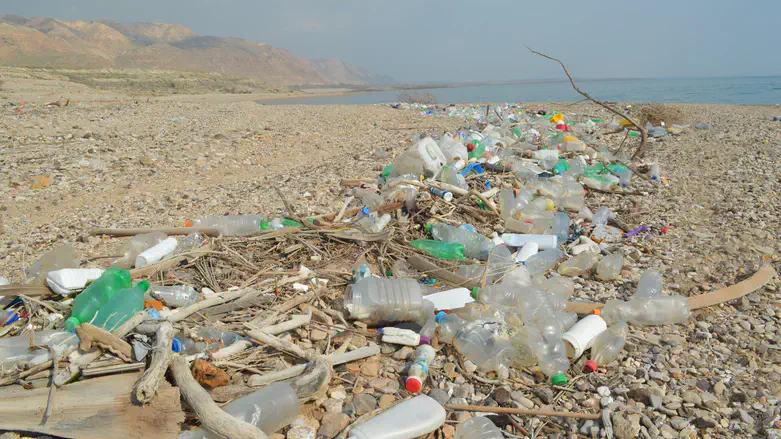 Large quantities of plastic seen along the Dead Sea coastline.