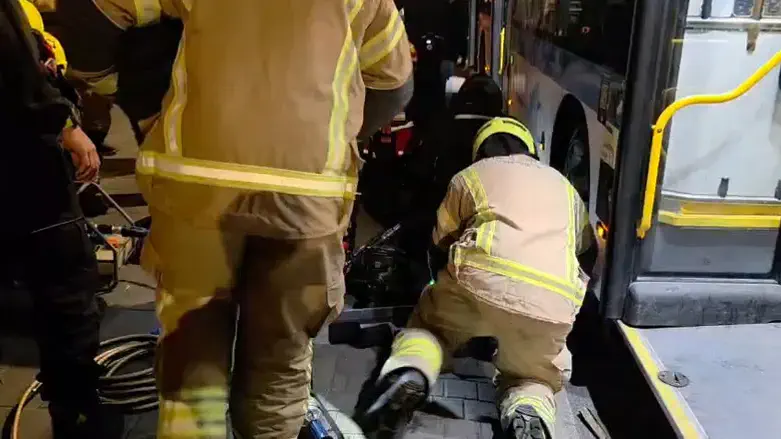 Firefighters operating at the scene of the ramming