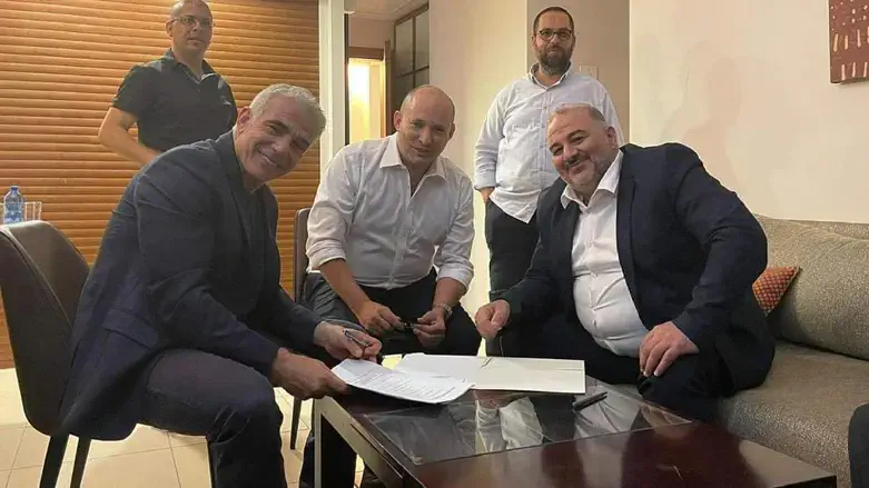 Mansour Abbas with Bennet and Lapid