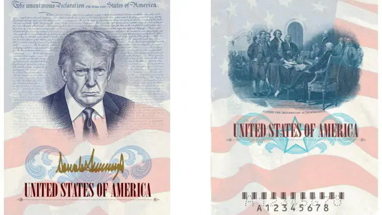 Artist rendering of US passport featuring Trump image and signature