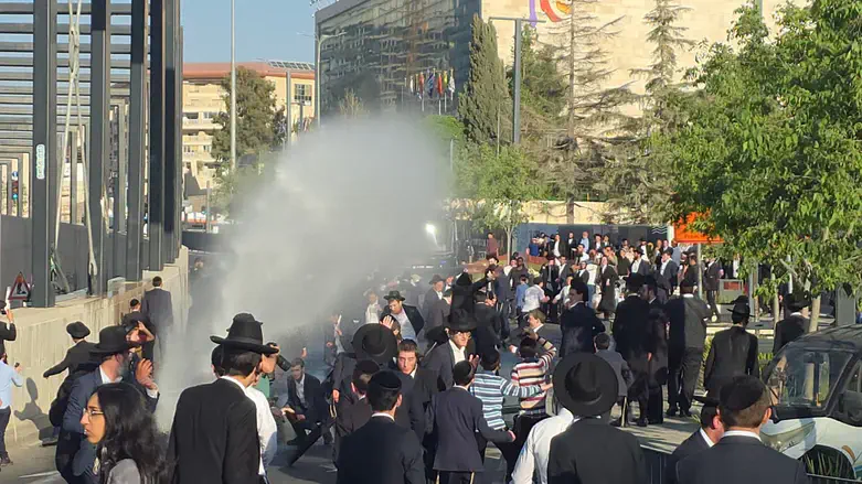 Water cannon operating at a protest in Jerusalem