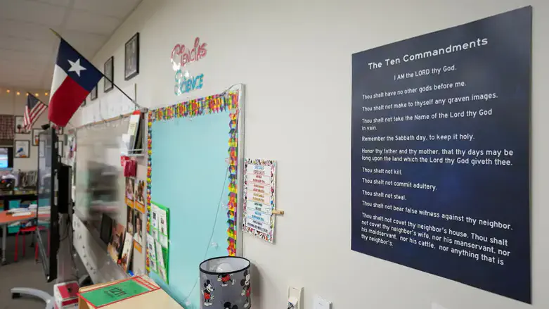 he Ten Commandments is displayed in a classroom at Bagdad Elementary School in Leander