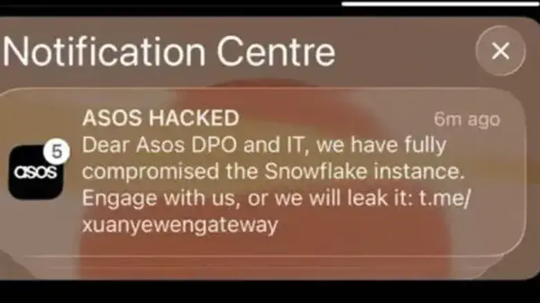 הודעה מאיימת נשלחה דרך אפליקציית ASOS