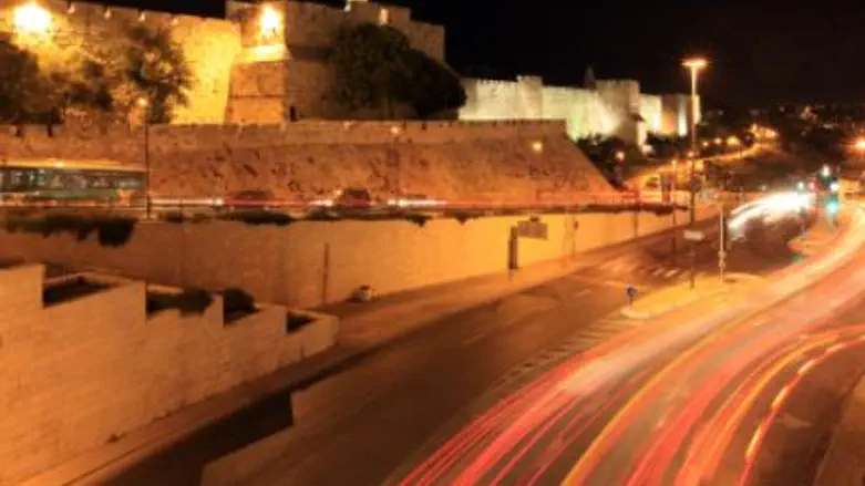 Old City walls at night