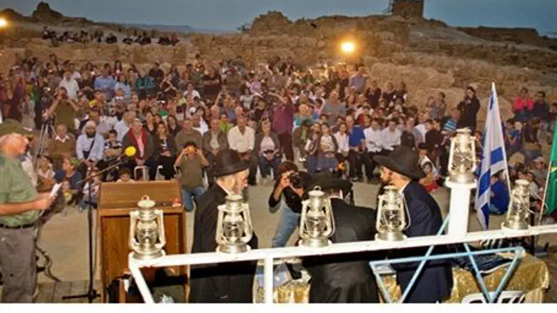 Chanukah lighting on Masada