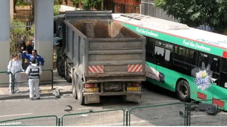 The truck after hitting a bus