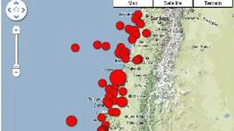 Map of Chile earthquake, aftershocks