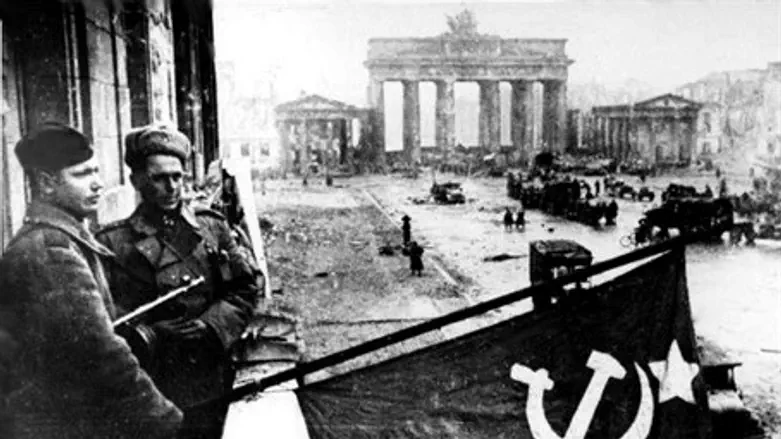Victorious Soviet soldiers in Berlin.