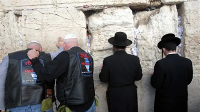 Bikers and hareidi Jews at the Kotel.