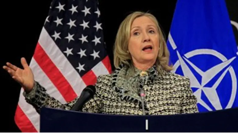 Hillary Clinton at press conference at NATO