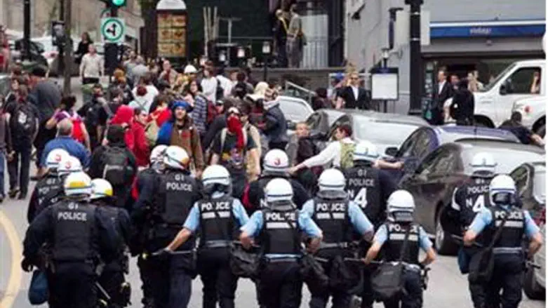 Montreal Police chase protester